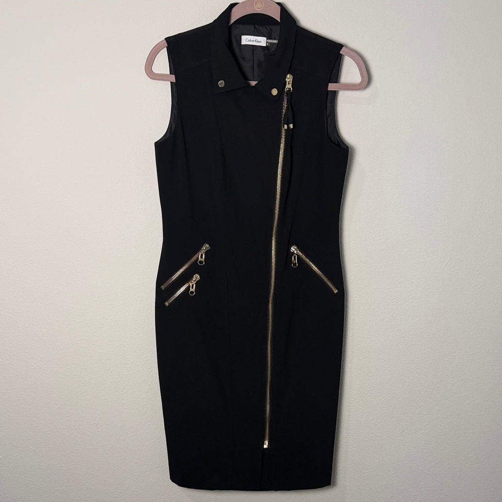 Calvin Klein Black Dress with Gold Zippers